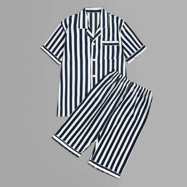 

Men Striped Button-up Pajama Set