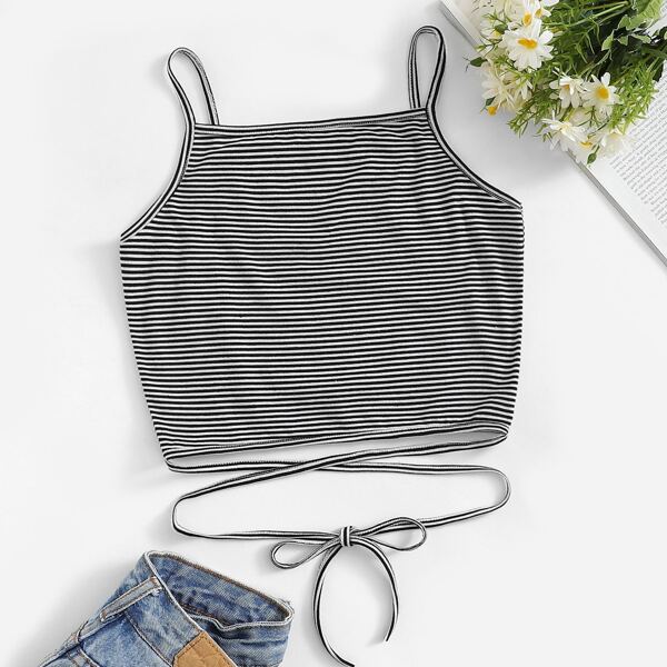 

Criss Cross Knot Hem Striped Cami Top