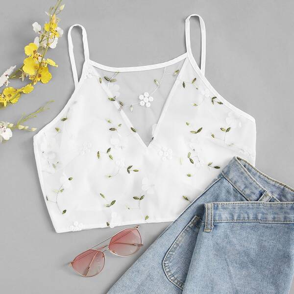 

Floral Embroidered Cami Top