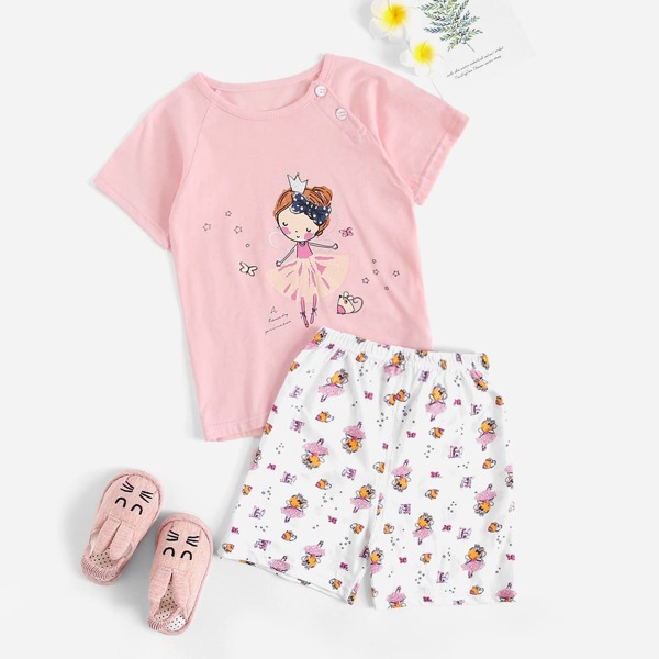 

Toddler Girls Cartoon Girl Print Pajama Set, Multicolor