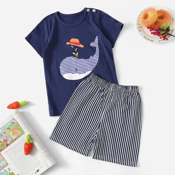 

Toddler Boys Whale Print Striped Pajama Set, Multicolor
