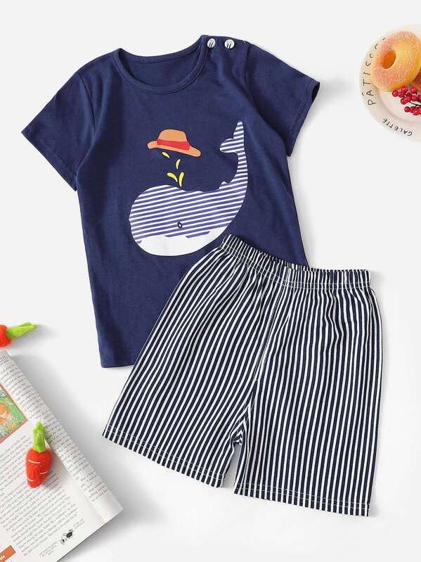 

Toddler Boys Whale Print Striped Pajama Set, Multicolor