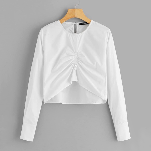 

Keyhole Back Gathered Front Crop Top, White