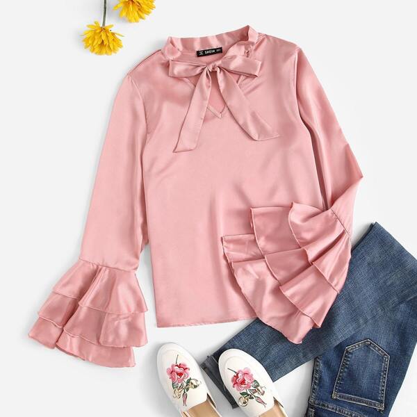 

Tie Neck Layered Flounce Sleeve Top