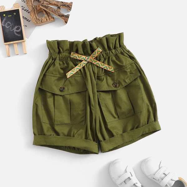

Girls Paperbag Waist Rolled Hem Shorts