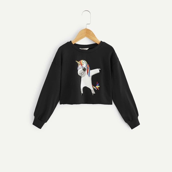 

Girls Cartoon Print Raw Hem Sweatshirt