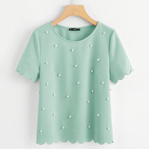 

Pearl Detail Scallop Edge Textured Top