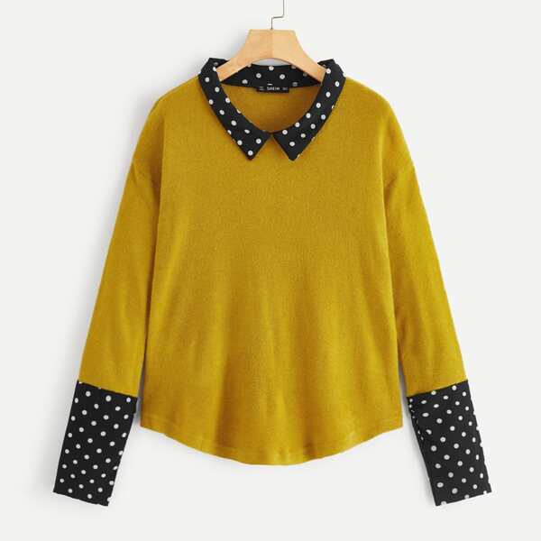 

Contrast Collar & Cuff Polka Dot Tee