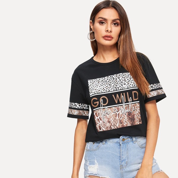 

Letter & Mixed Animal Print Tee
