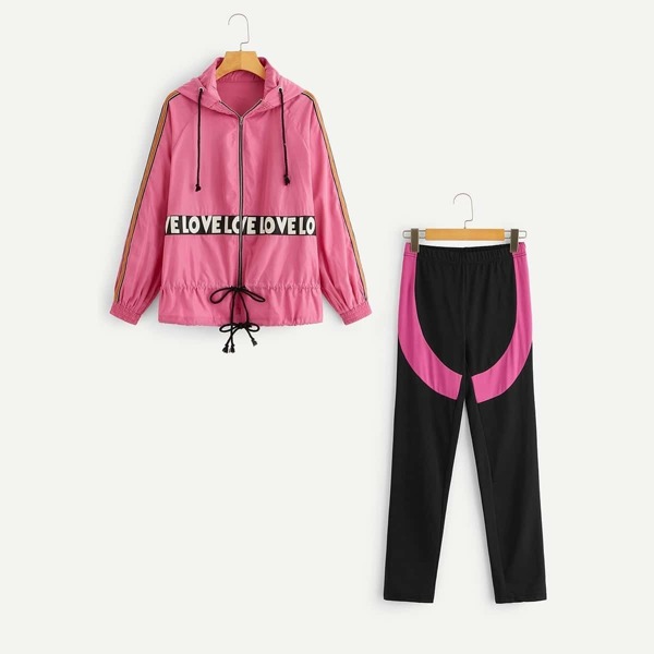 

Zip Up Drawstring Hoodie Jacket & Leggings Co-Ord, Multicolor