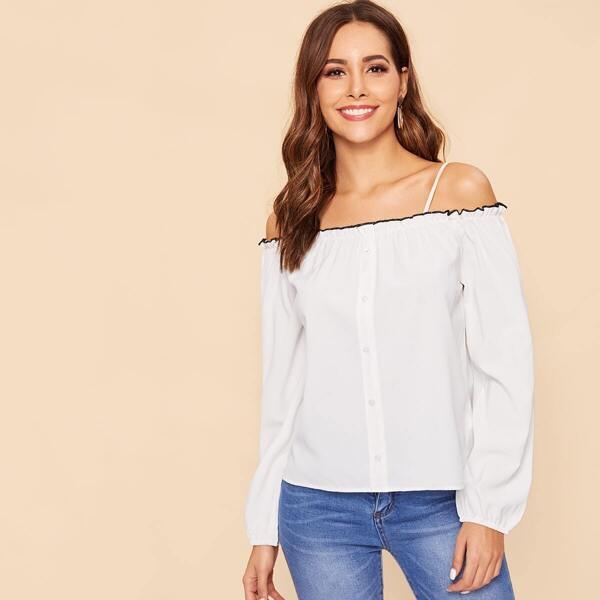 

Contrast Frill Trim Spaghetti Strap Bardot Top