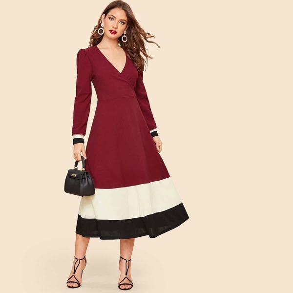 

Color-block Surplice Wrap Dress
