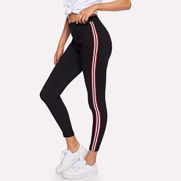

Striped Tape Side Jeans, Black