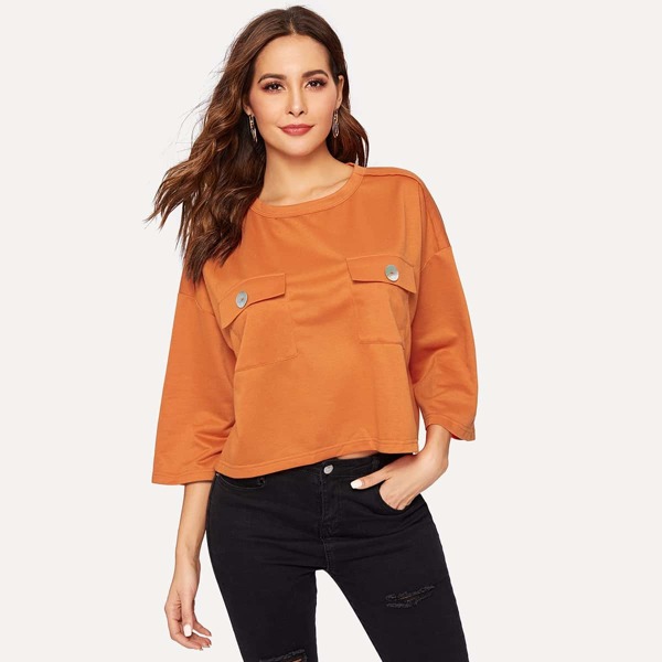 

Pocket Patched Round Neck Sweatshirt