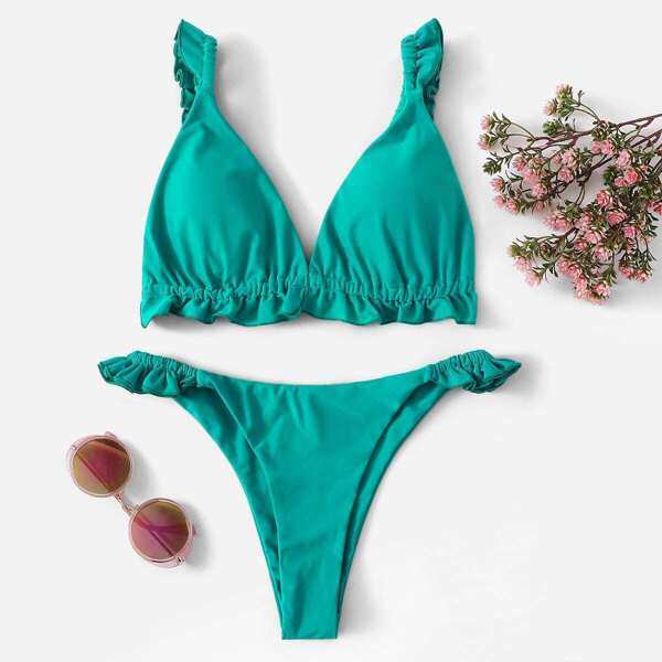 

Frill Top With Tanga Bottom Bikini Set