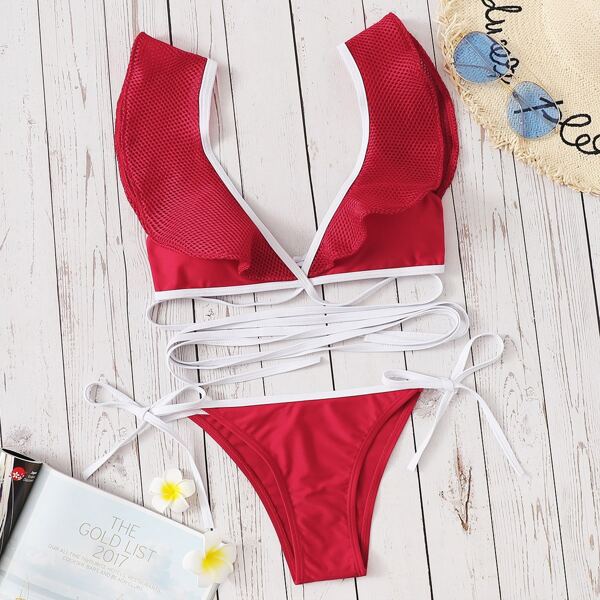 

Ruffle Strappy Top With Tie Side Bikini