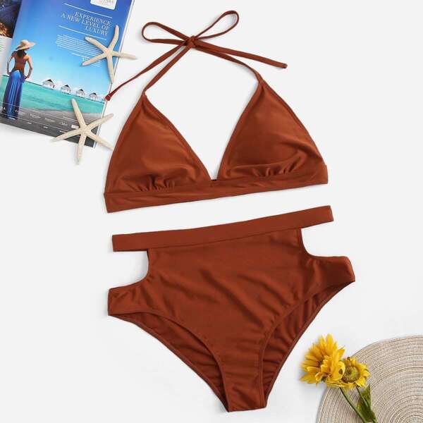 

Plus Ruched Halter Top With Cut-out Bikini