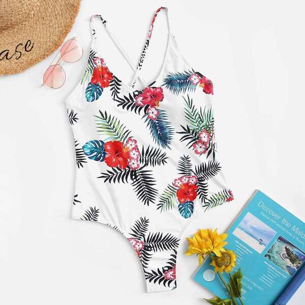 

Plus Tropical Criss Cross One Piece Swimwear