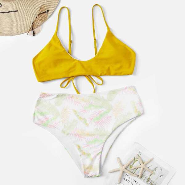 

Plus Leaf Print Mix & Match Bikini Set