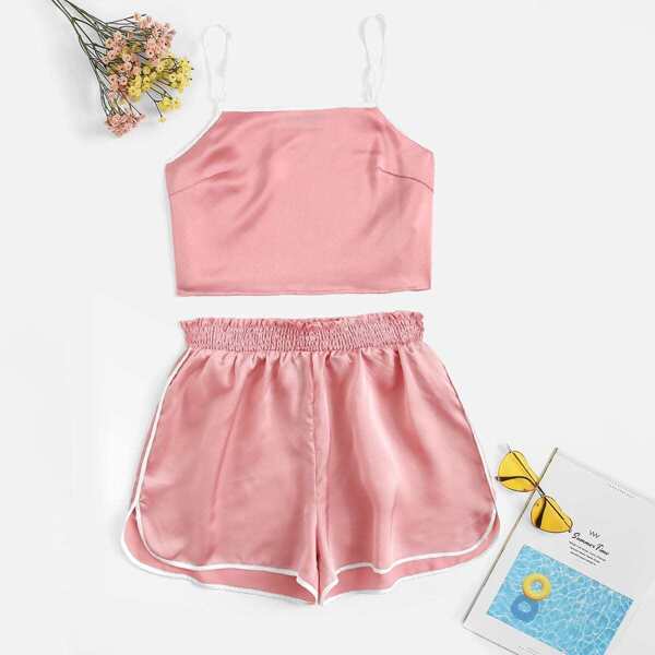

Satin Cami Top & Contrast Binding Shorts PJ Set