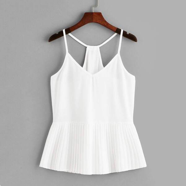 

Solid Pleated Hem Chiffon Cami Top