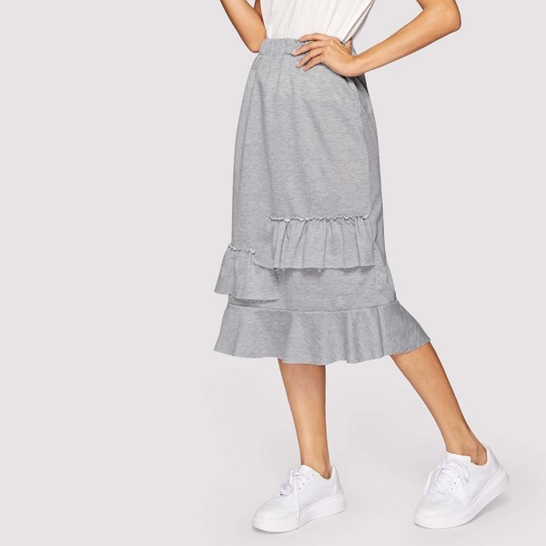 

Ruffle Hem Elastic Waist Skirt, Grey