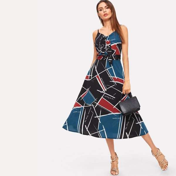 

Geo And Letter Print Cami Dress