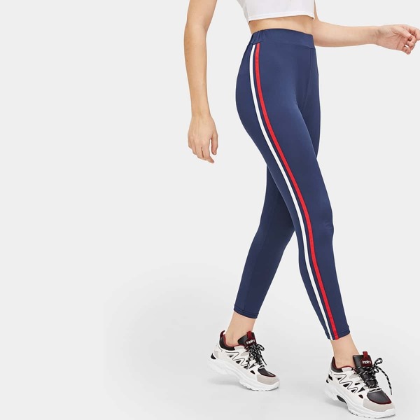 

Striped Panel Leggings, Navy blue