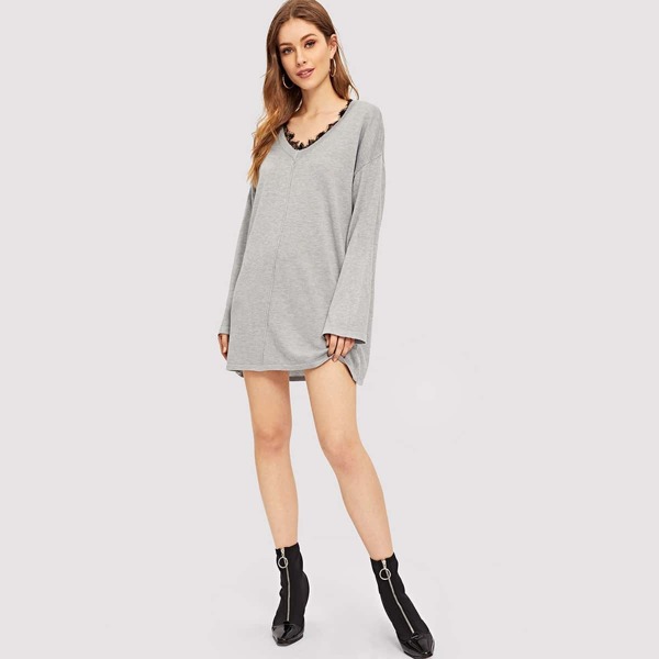 

Eyelash Lace Neck Marled Knit Dress