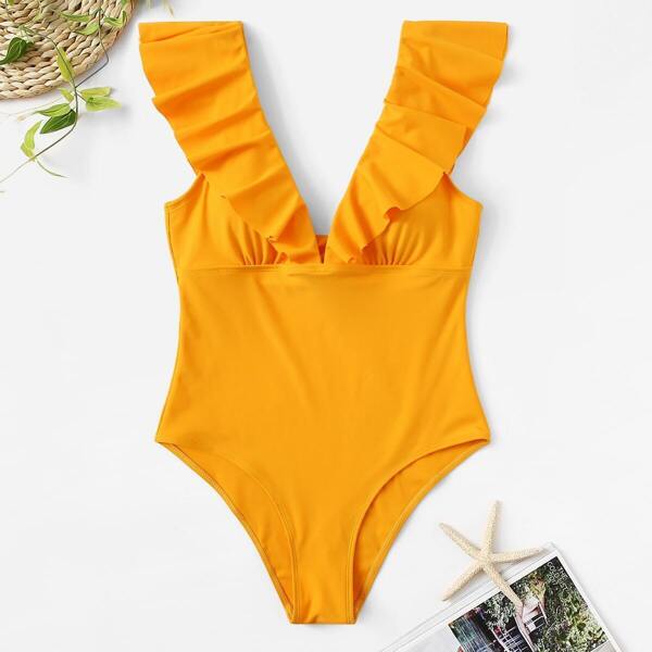 

Ruffle Plunge Neck One Piece Swimsuit