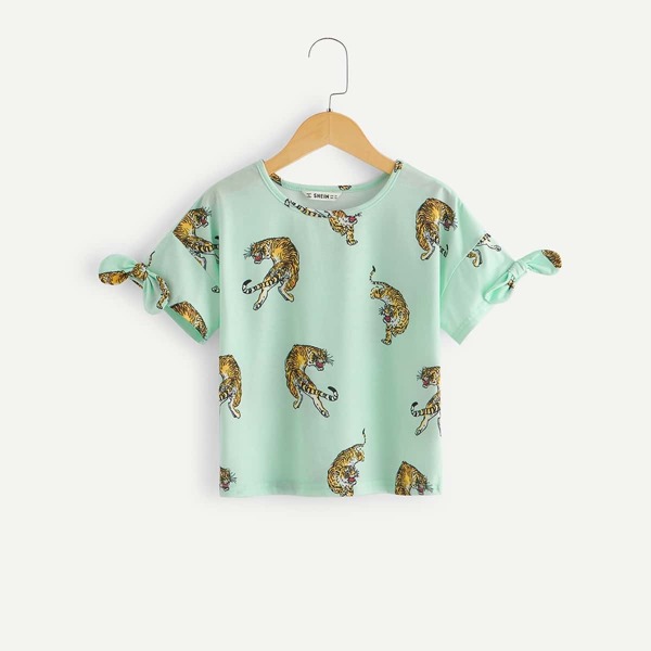 

Girls Tiger Print Bow Detail Cuff Top