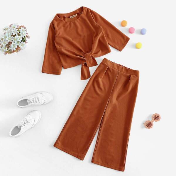 

Girls Knot Front Tee & Wide Leg Pants Set