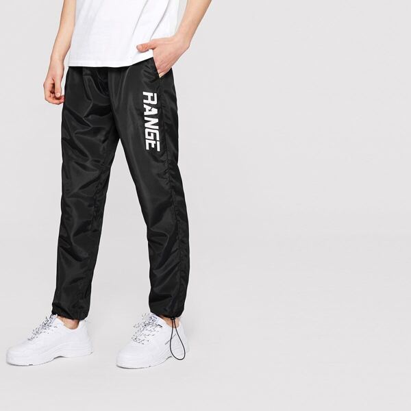 

Men Letter Print Drawstring Waist & Hem Pants