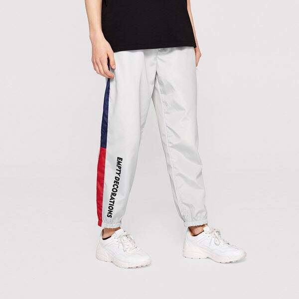 

Men Contrast Side Seam Letter Pants