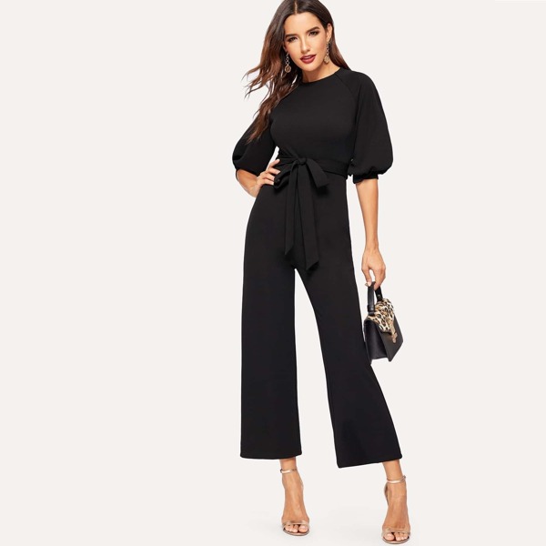 

Balloon Sleeve Solid Straight Leg Jumpsuit