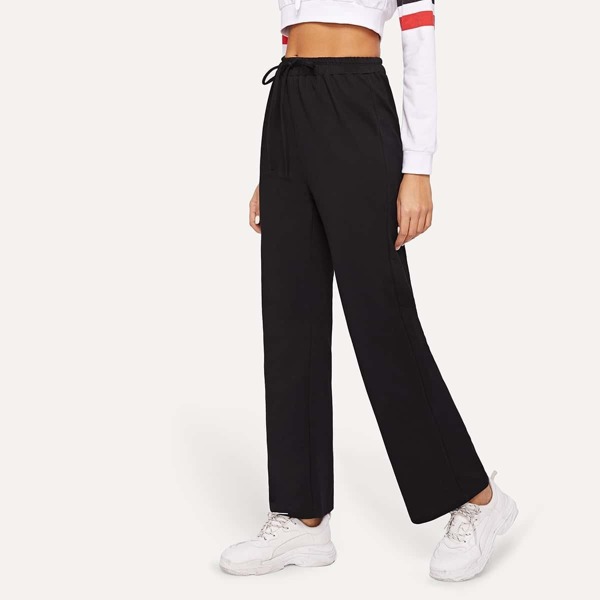 

Drawstring Waist Solid Straight Leg Pants