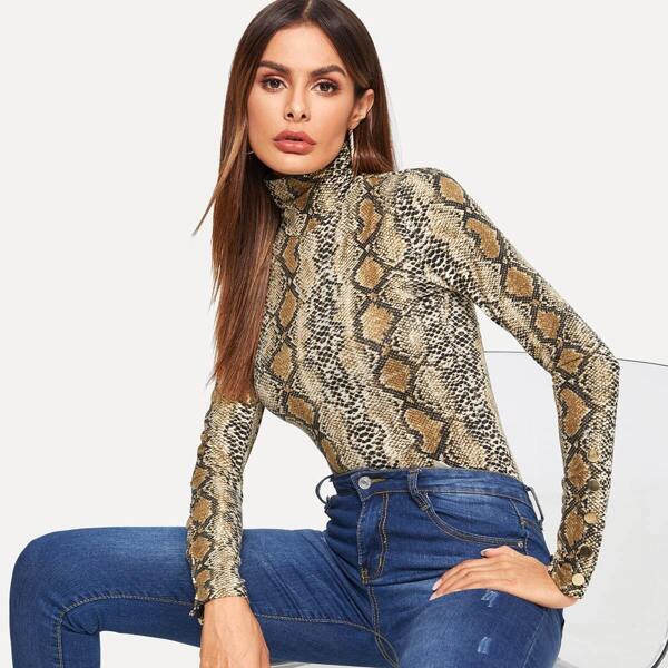 

High Neck Snakeskin Print Tee