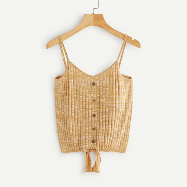 

Knot & Button Front Textured Cami Top