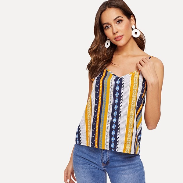 

V Neck Retro Print Cami Top
