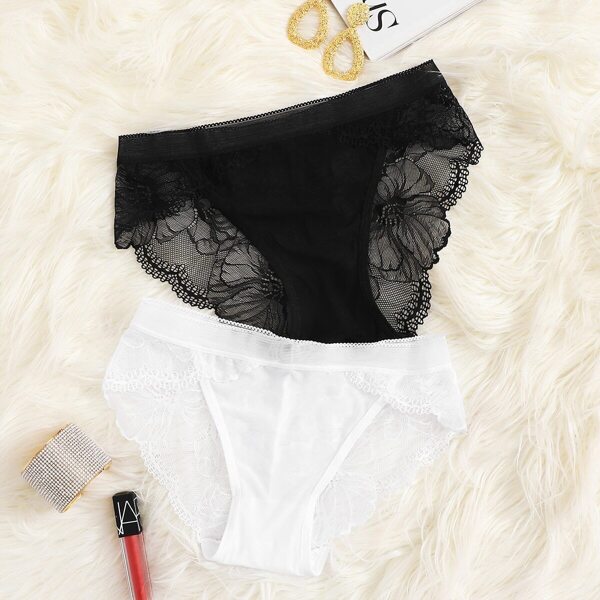 

Contrast Lace Panty Set 2pack, Black and white