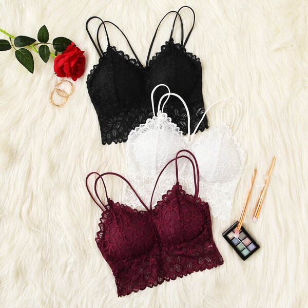 

Double Straps Floral Lace Bralette Set 3pack, Multicolor
