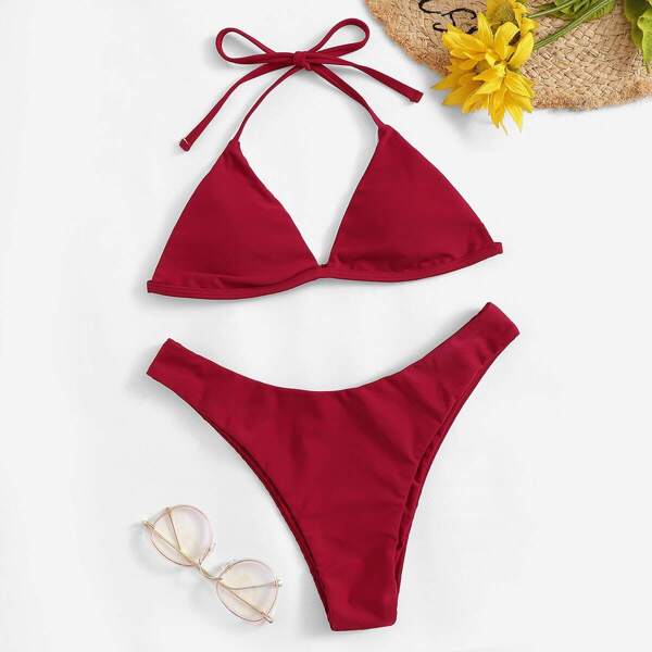 

Triangle Halter Top With High Cut Bikini