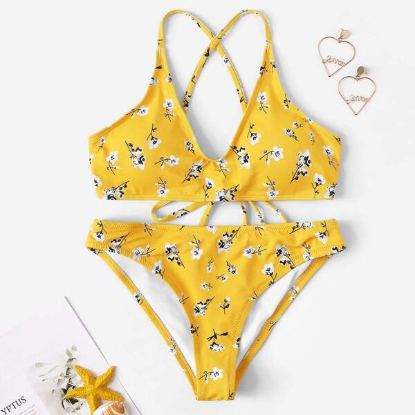 

Ditsy Floral Criss Cross Top With Panty Bikini, Yellow