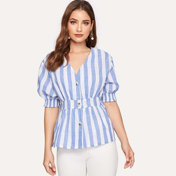

Button Striped Blouse, Blue