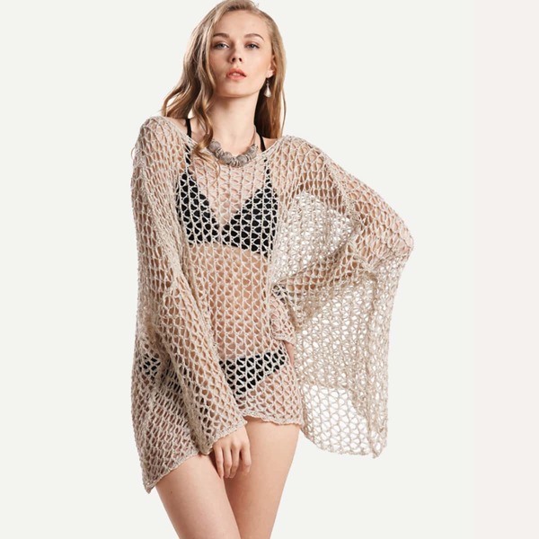 

Crochet Eyelet Asymmetrical Hem Cover Up