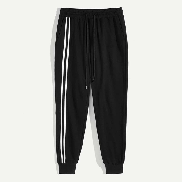 

Men Asymmetrical Tape Drawstring Sweatpants, Black