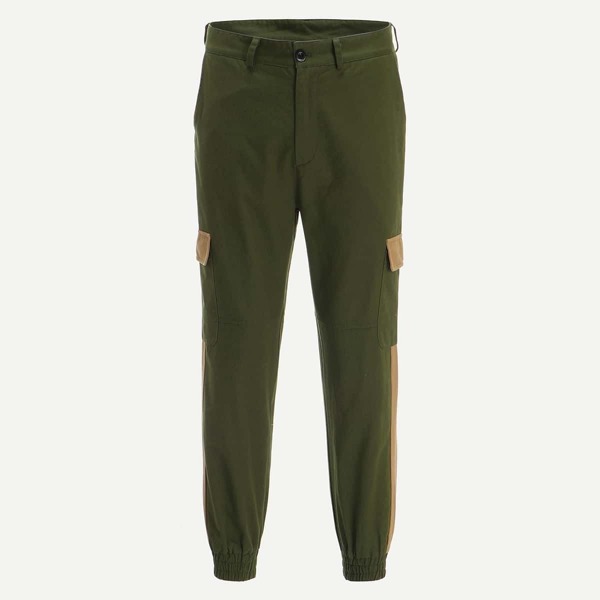 

Men Contrast Side Seam Cargo Pants, Army green