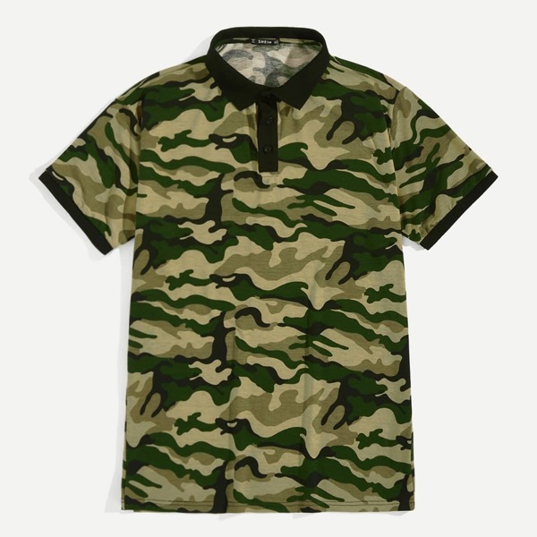 

Men Camo Print Polo Shirt