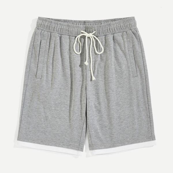 

Men Drawstring Waist Heather Gray Shorts