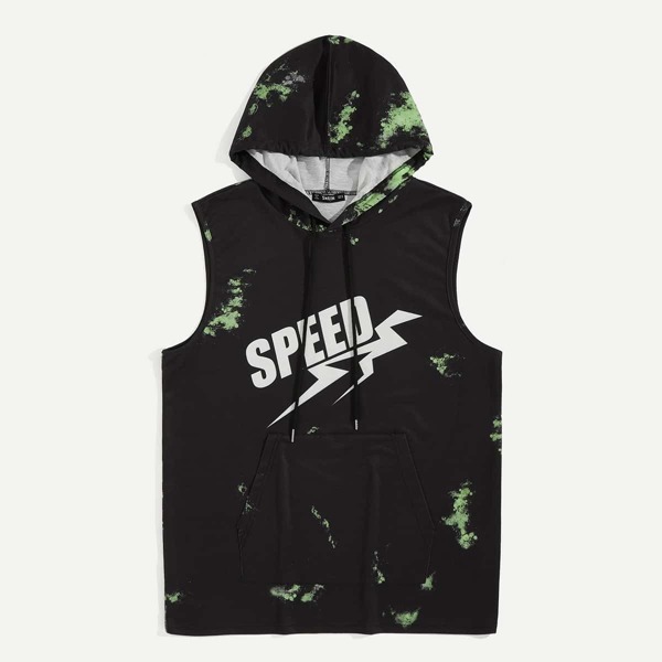 

Men Letter Print Sleeveless Drawstring Hoodie